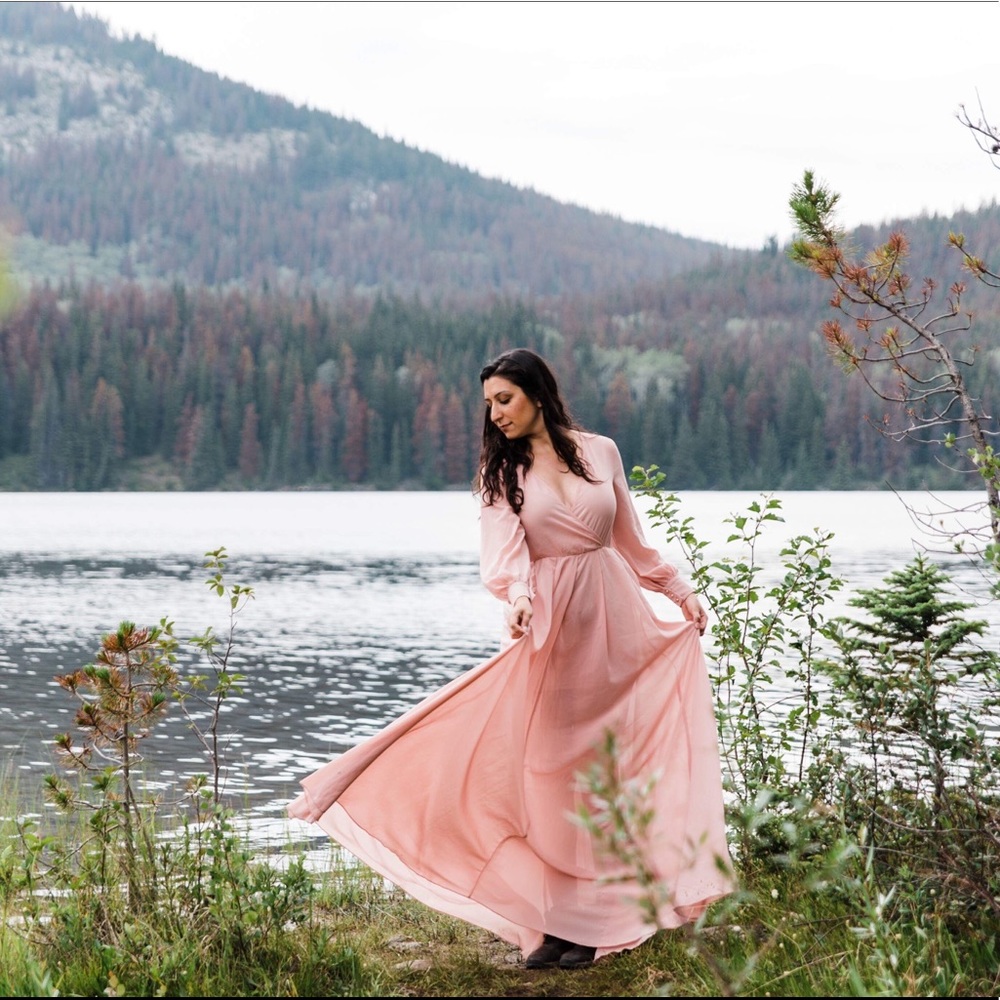 Long flowy pink dress